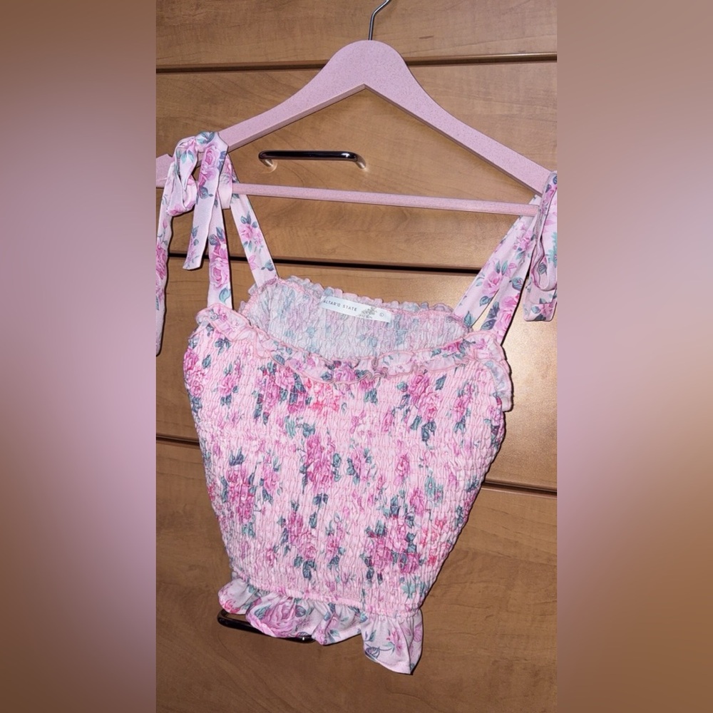 Altar'd State Pink Floral Smocked Tank Top